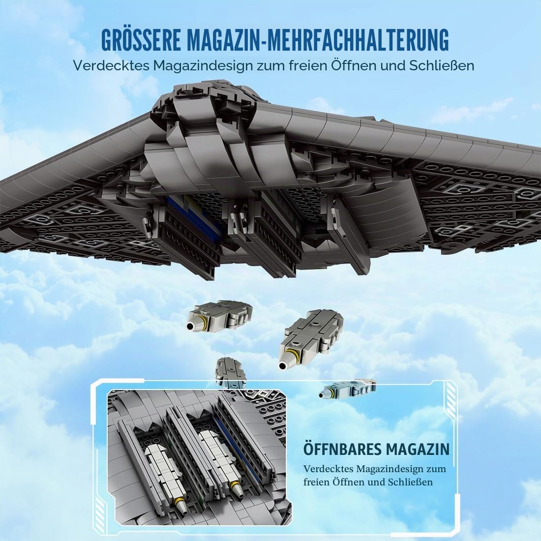 B2 Spirit Flying-Wing Bomber Klemmbausteine, 1:70 Bomber Kampfjet Bauklötze Entworfen von DarthDesigner, Modular Building Geschenk für Erwachsene - 2063 Stück MOC-166363