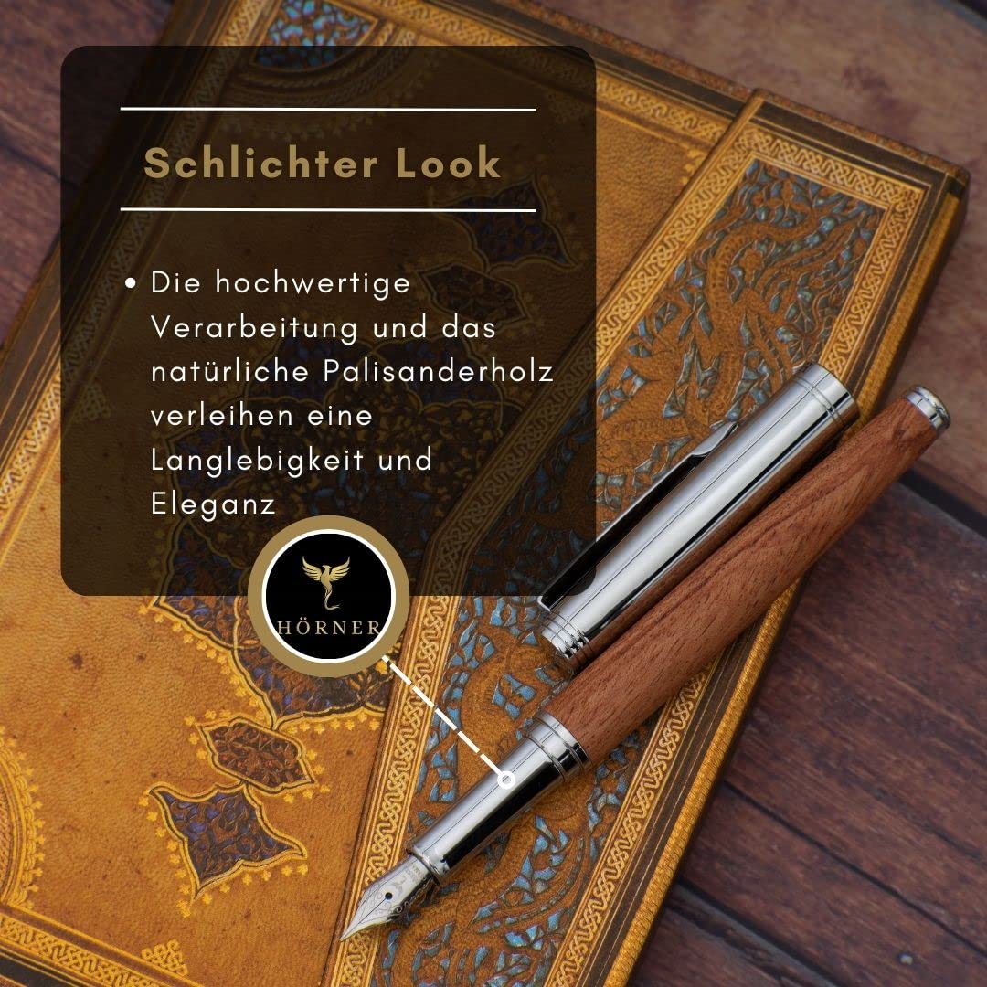 HÖRNER Legno Stylo plume en bois avec gravure et convertisseur inclus Boîte cadeau élégante Design de luxe Stylo plume fine fabriqué en Allemagne