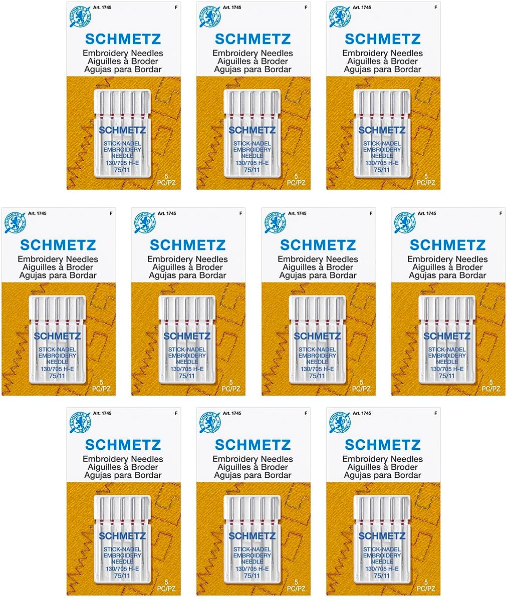 - SCHMETZ Embroidery Sewing Machine Needles - Precision Needles, Size 75/11, 5-Needle Cards, Pack of 10