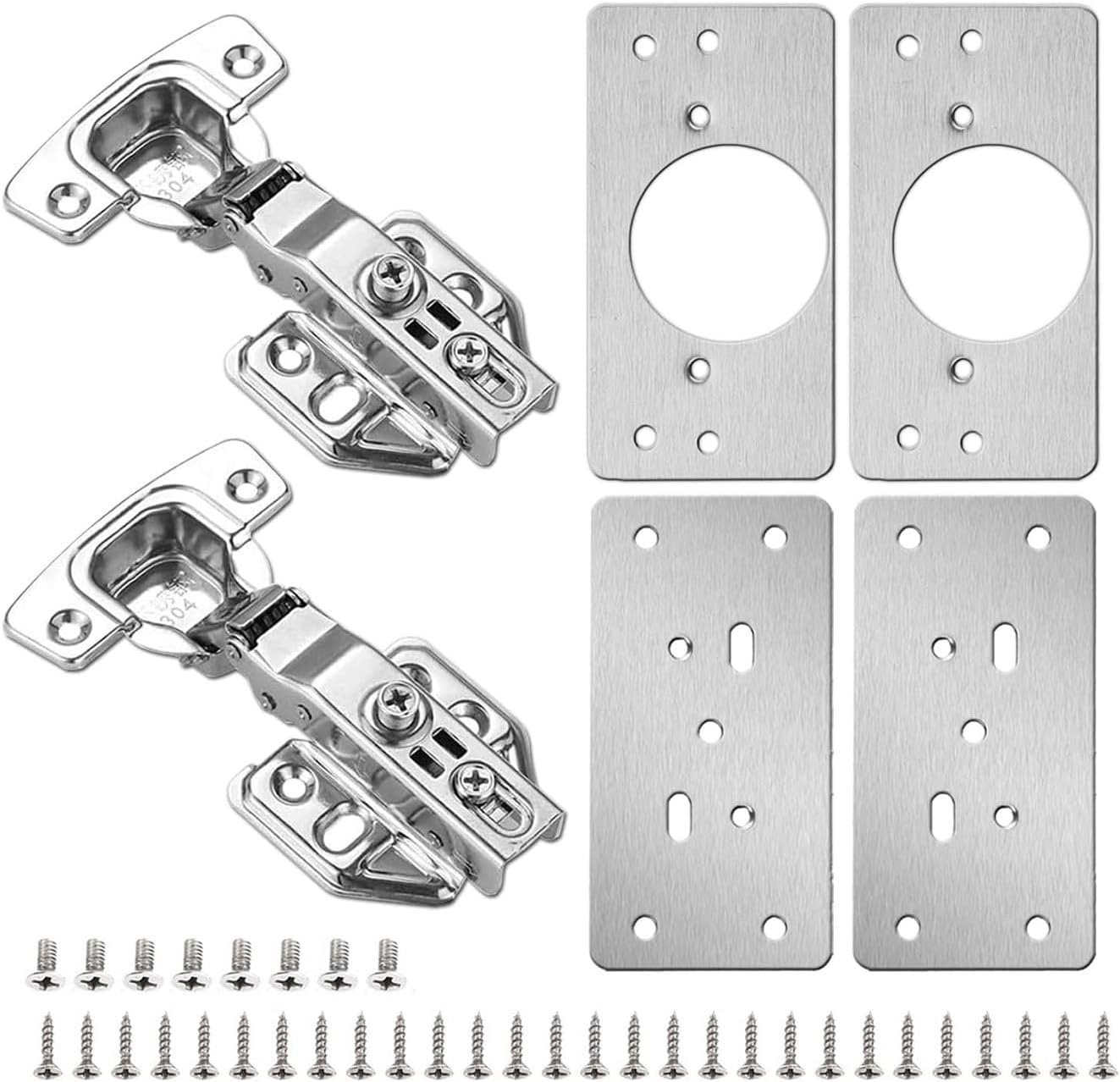 4Pack Cabinet Hinge Repair Plate with 2Pack Full Overlay Soft Closing Cabinet Hinges-Hinge Repair Kit Plate for Cabinet Easy Install Easy to Use