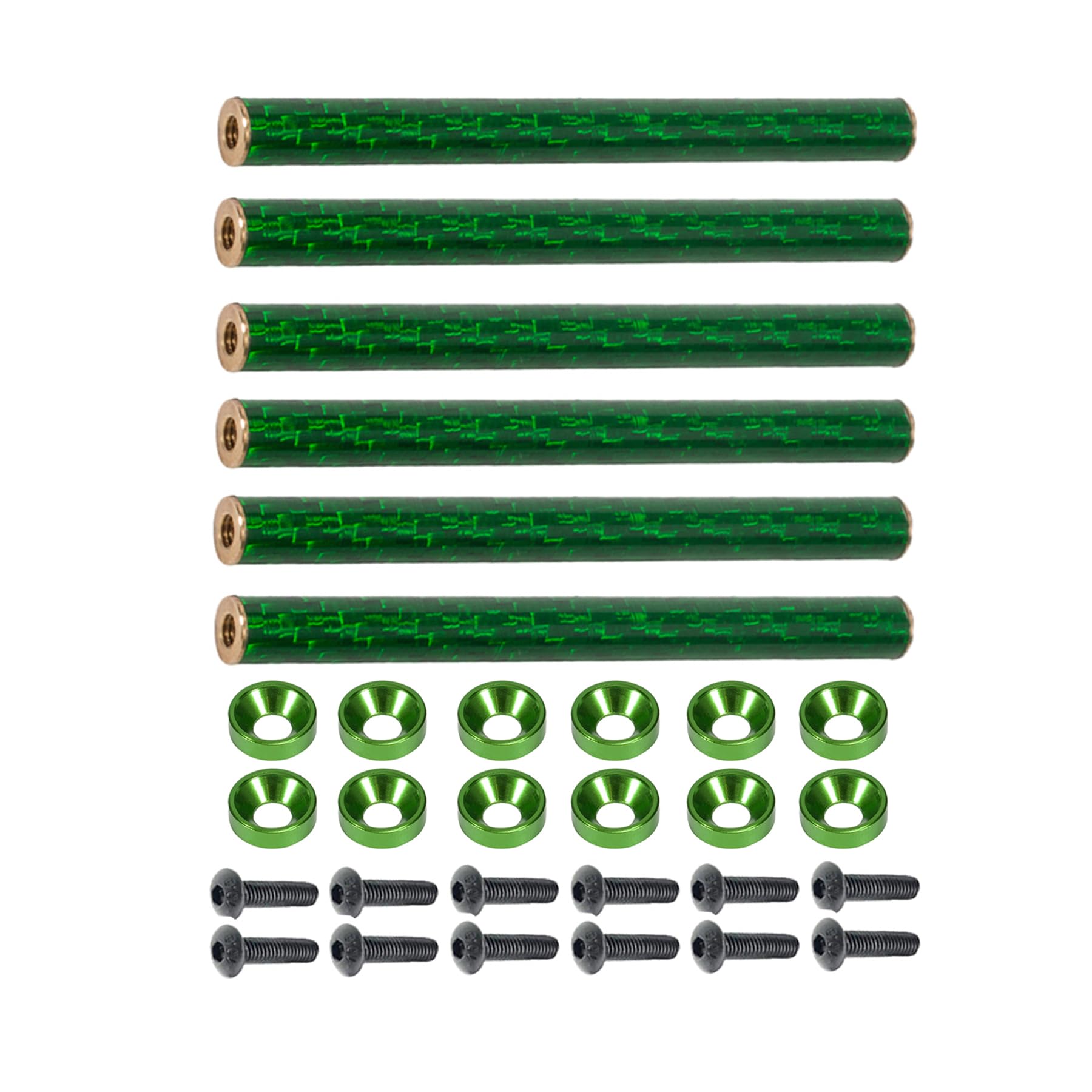 AMK 6Pcs 75mm Carbon Fiber Bumper Tube Link Rods 1/10 Crawler Body Support Bars for LCG Chassis DIY Cheater Rigs Axial SCX10 II Element Enduro TRX6 TRX4 Upgrades (Green)