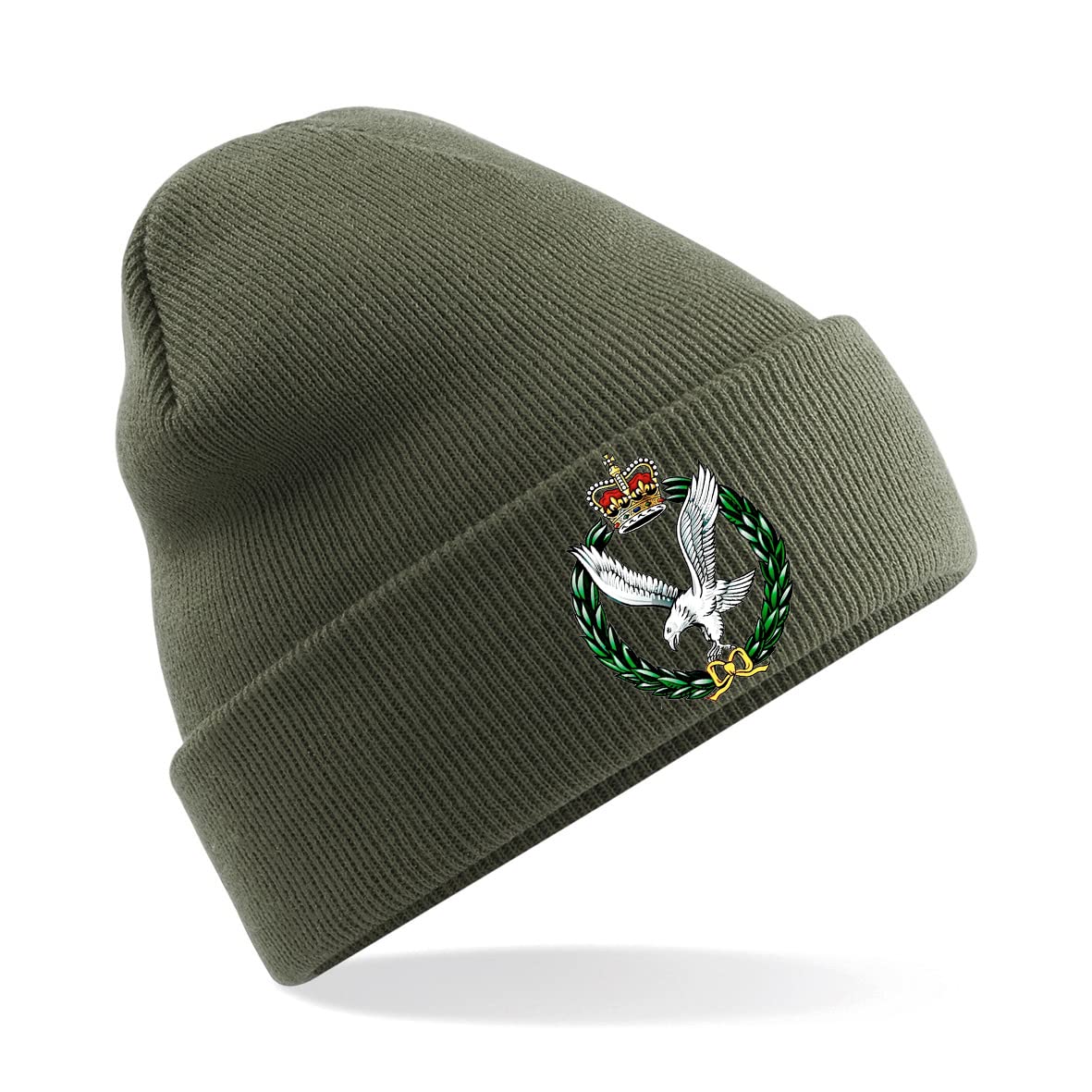 PSave Army Air Corps Insignia Mens Premium Embroidered Beanie Hat, Bob Hat British Army Military (Military Green)