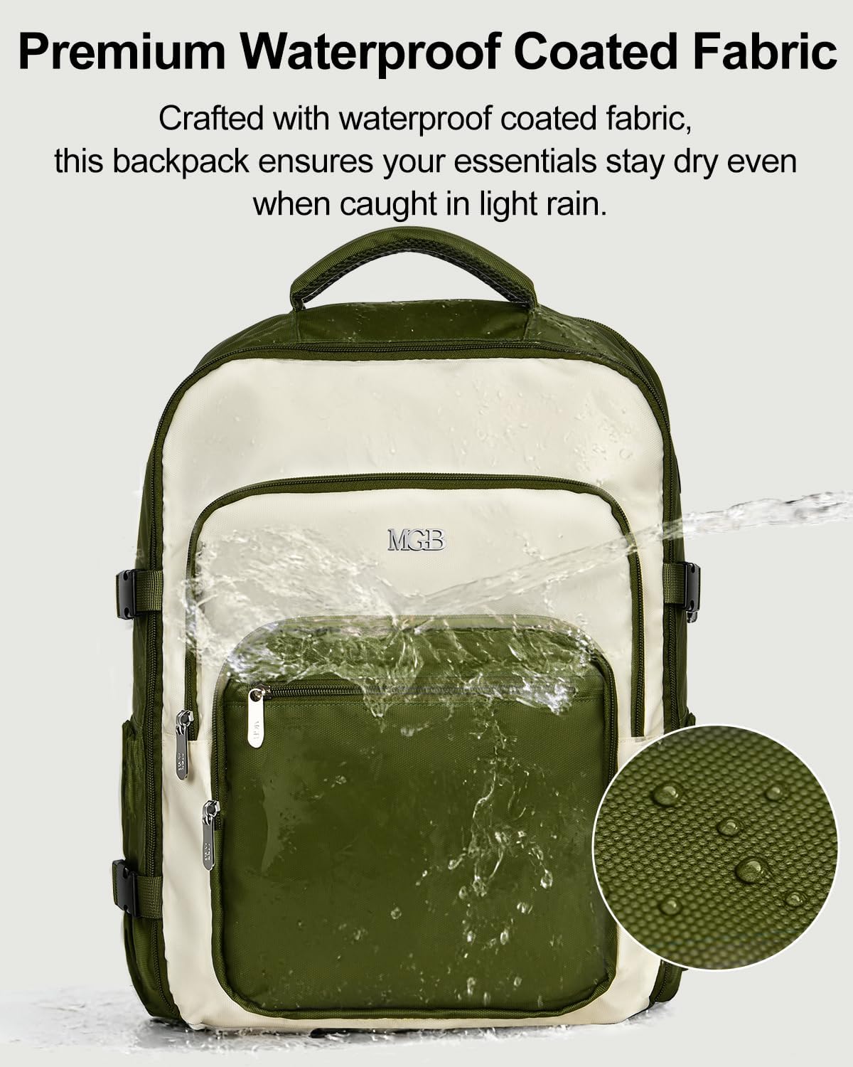 Travel Backpack for Women & Men, Large Carry On Personal Item Bag Airline Approved, Waterproof Traveling Overnight Bags, Gifts Laptop Backpack for Travelers College-Students Commuters (Green/Beige) - Image 8