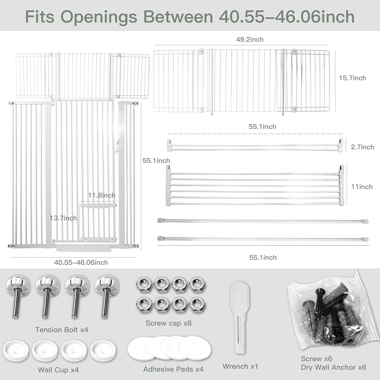 SHYUJAJIE 71 Inch Extra Tall Pet Gate with Small Cat Door, 29.55"-46.06" Adjustable Wide Dog Gate, Tall Cats Gates for Doorway, Stairs, House(White)