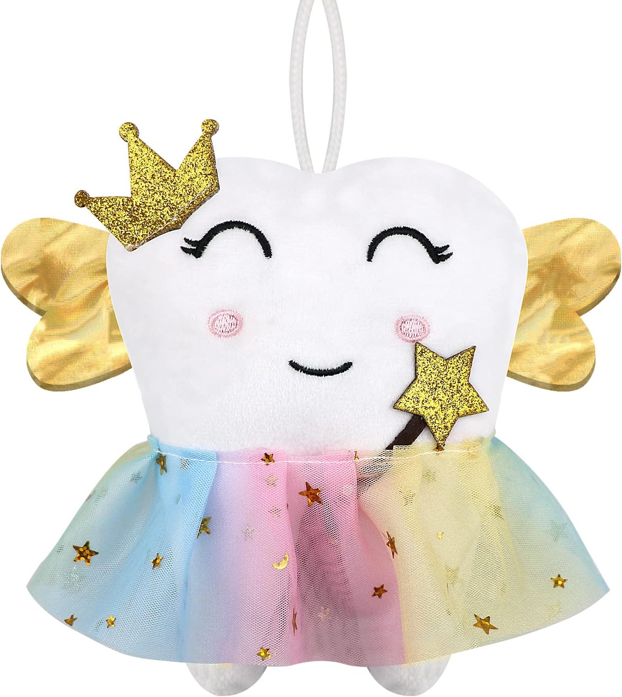 Cute Tooth Fairy Pillow with Wings and Colorful Skirt Tooth Fairy Doll with Pocket on Back Toothfairy Keepsake Gift for Girl and Boys (Colorful Skirt)