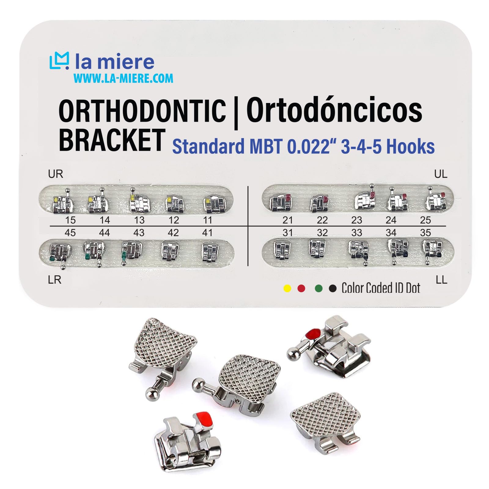 20PCS Orthodontic Metal Brackets Dental Brackets Standard MBT 0.022 Slot Bondable, 3-4-5 with Hook 20pcs/Pack, 1PK