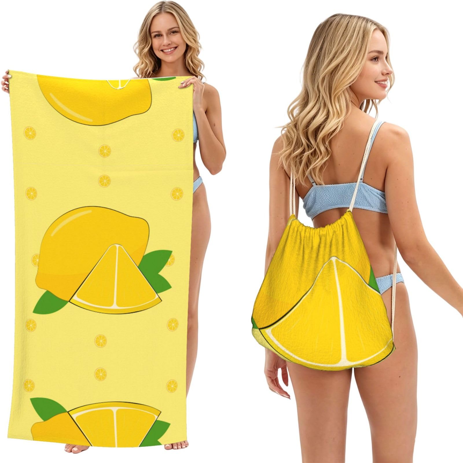 SXZVVBN cartoon lemon 2-in-1 Beach Towel Bag, Quick Dry Sand Free Travel Towel Backpack for Adults
