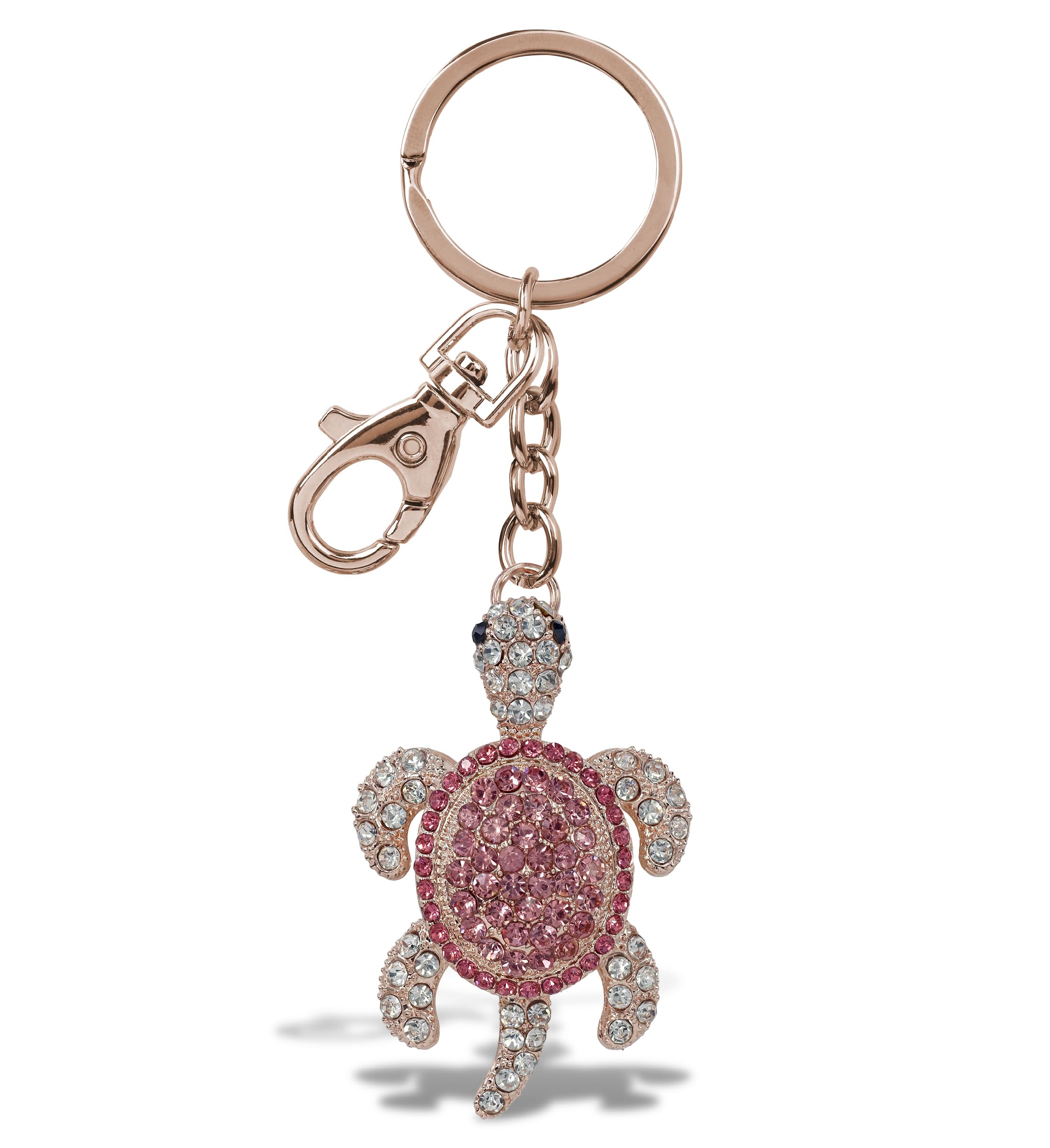 Aqua79 Sea Turtle Keychain - Rose Gold 3D Sparkling Charm Rhinestones Fashionable Stylish Metal Alloy Durable Key Ring Crystal Jewelry Accessory with