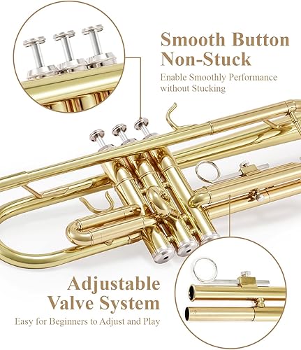 Miniatura 4 de Eastar Bb ETR-380 Trompeta estándar para estudiantes, principiantes, con estuche rígido, aceite de válvula, de latón, juego de limpieza, boquilla 7C
