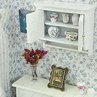Vista 3 de iLAND Muebles para casa de muñecas a escala 1/12, armario de cocina para casa de muñecas en miniatura, estilo rústico moderno, color blanco