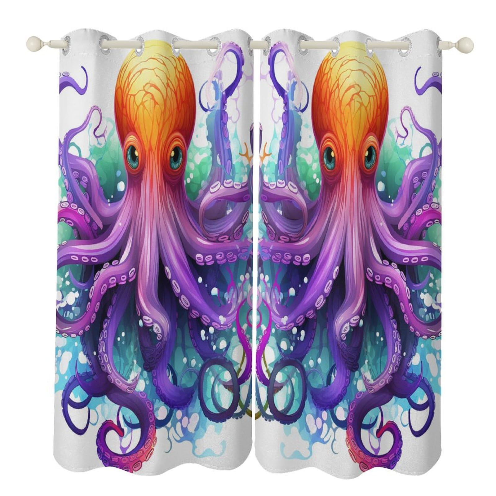 Rideaux occultants motif poulpe pour une chambre enfant ou un salon marin