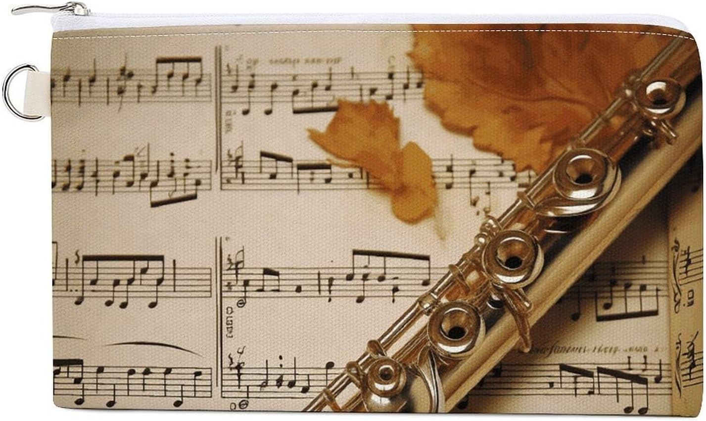 Flute Music Coin Purse Pouch for Men Women Travel Portable Check Wallet Zipper Bank Bag Canvas Coin Wallet Money Bag 7.4 in X 4.6 in Money Pouch Lightweight Change Holder