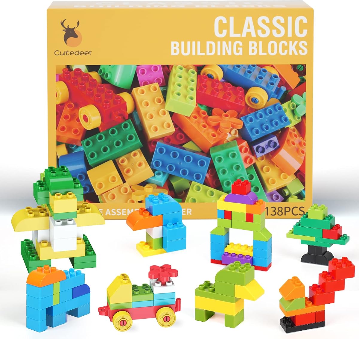 Bloques de construcción de 138 piezas para niños pequeños, juego de ladrillos grandes clásicos compatibles con todas las marcas principales, juguetes de construcción grandes STEM con caja de regalo para todas las edades, niños y niñas | Compatible con todas las marcas principales, juguetes de construcción grandes STEM con caja de regalo para todas las edades, niños y niñas