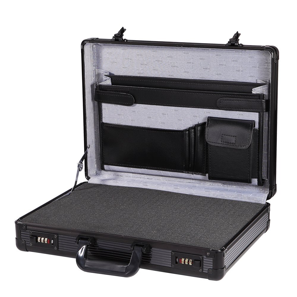 Aluminum Carrying Case Interior Organizer Black Hard-side Business Briefcase with Customizable Foam Insert ,17.4''L x 12.4''W x 3.54'' H