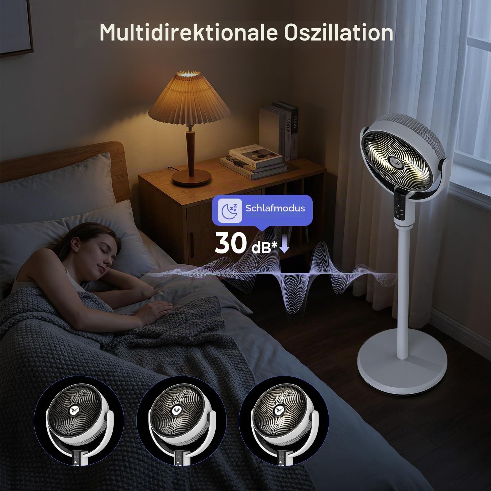 IERAKOR Standventilator Leise, 4 in 1 Ventilator mit DC-Motor | 4 In 1 Höhenverstellbar, DC Motor, 10 Stufen, 90° Oszillation, Nachtlicht Und Aromatherapie, Fernbedienung, 10H Timer