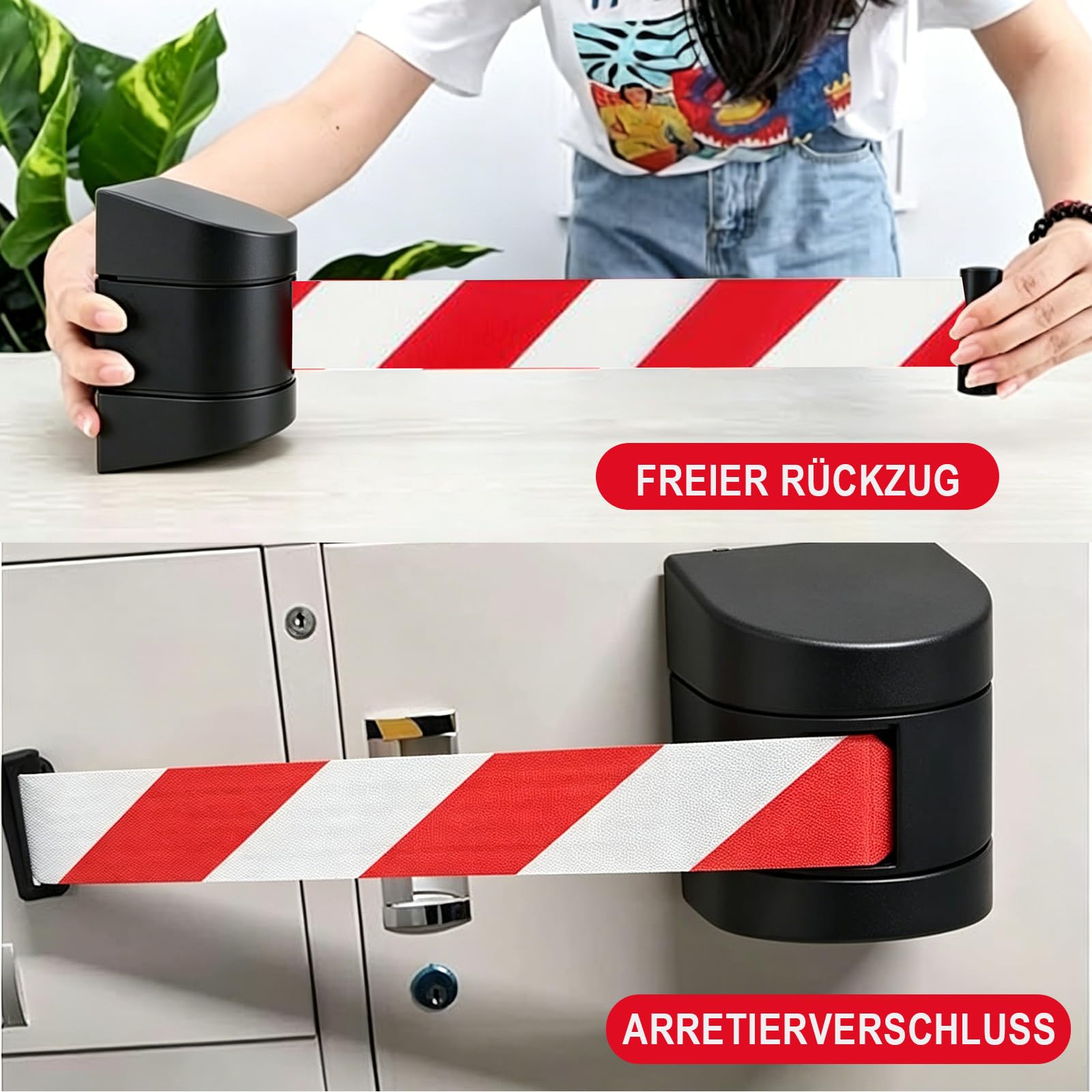2 Stück 5M Absperrband Ausziehbare Sicherheitswarnbänder, Rot/Weiß | Magnetische Retractable Barrier, Absperrband mit Verriegelungsfunktion für Menschenmengenkontrolle Bei Veranstaltungen