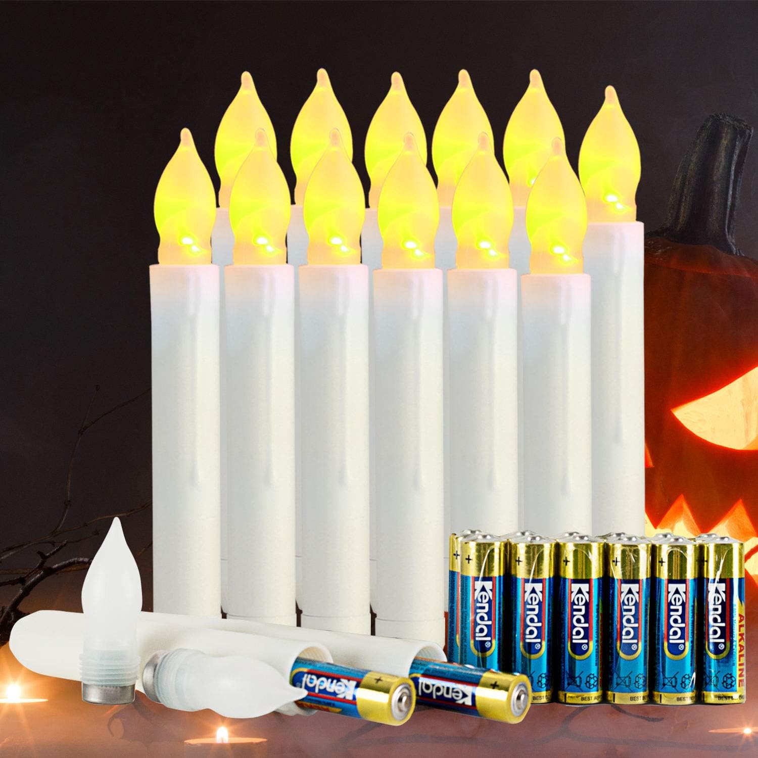 Homemory 12 PCS Flameless LED Taper Candles with 24 PCS