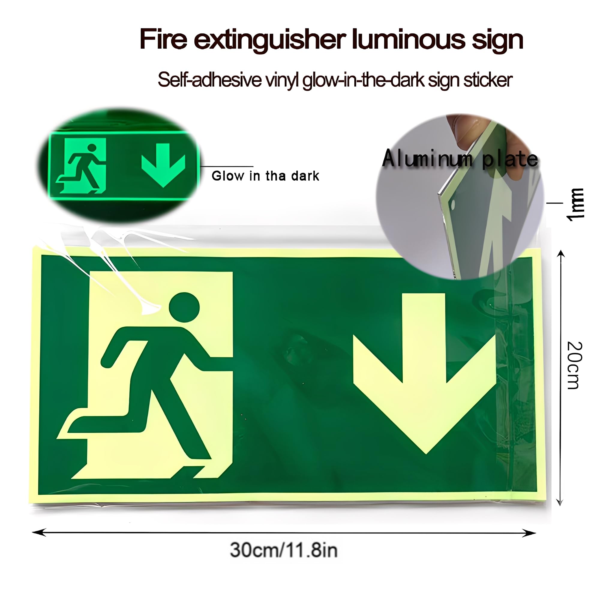 SUQ 7PCS Señal de salida de emergencia, película reflectante fotoluminescente "izquierda", "derecha" e "inferior", diseño autoadhesivo, señales de ruta de escape, no se requiere perforación