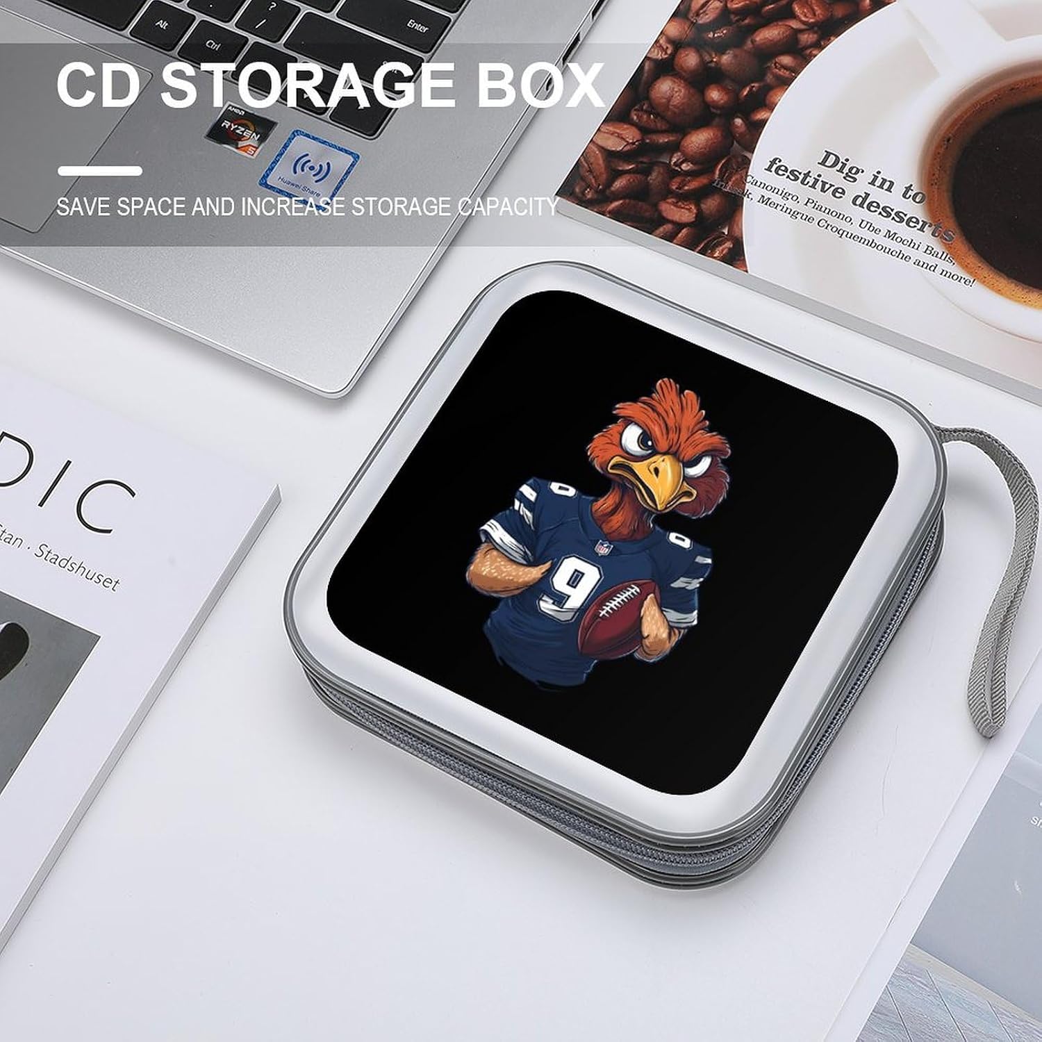 Roaring Turkey Playing Basketball CD Case Portable DVD Storage Box CD Wallet Holder Binder Organizer for Car Home