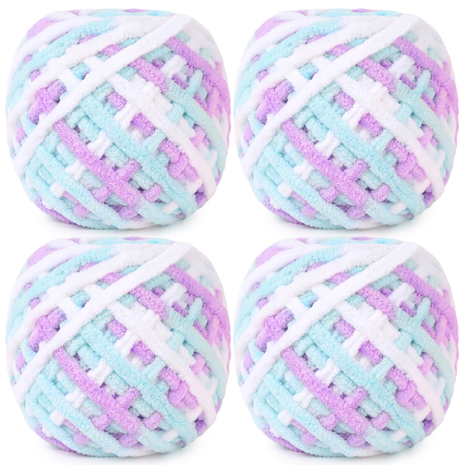 Aeelike Chunky Knitting Wool, 4 x 100g Soft Fluffy Multi Coloured Crochet Yarn, Thick Ombre Wool for Crochet Blanket Scarves