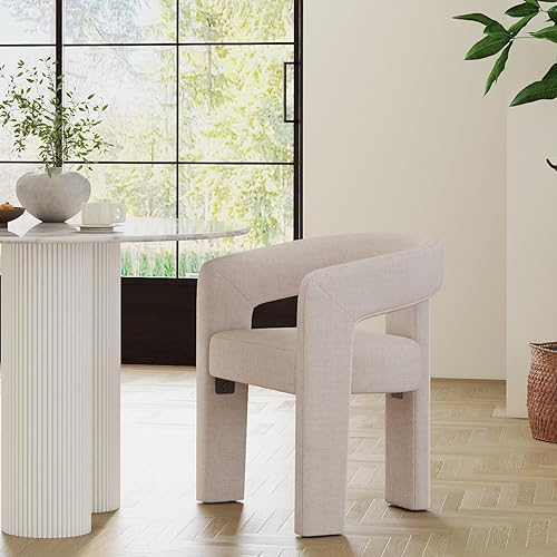 Miniatura 10 de Modern Barrel - Silla de comedor tapizada de piel sintética con brazos, cómoda silla de tocador de maquillaje, silla de comedor, sala de estar,