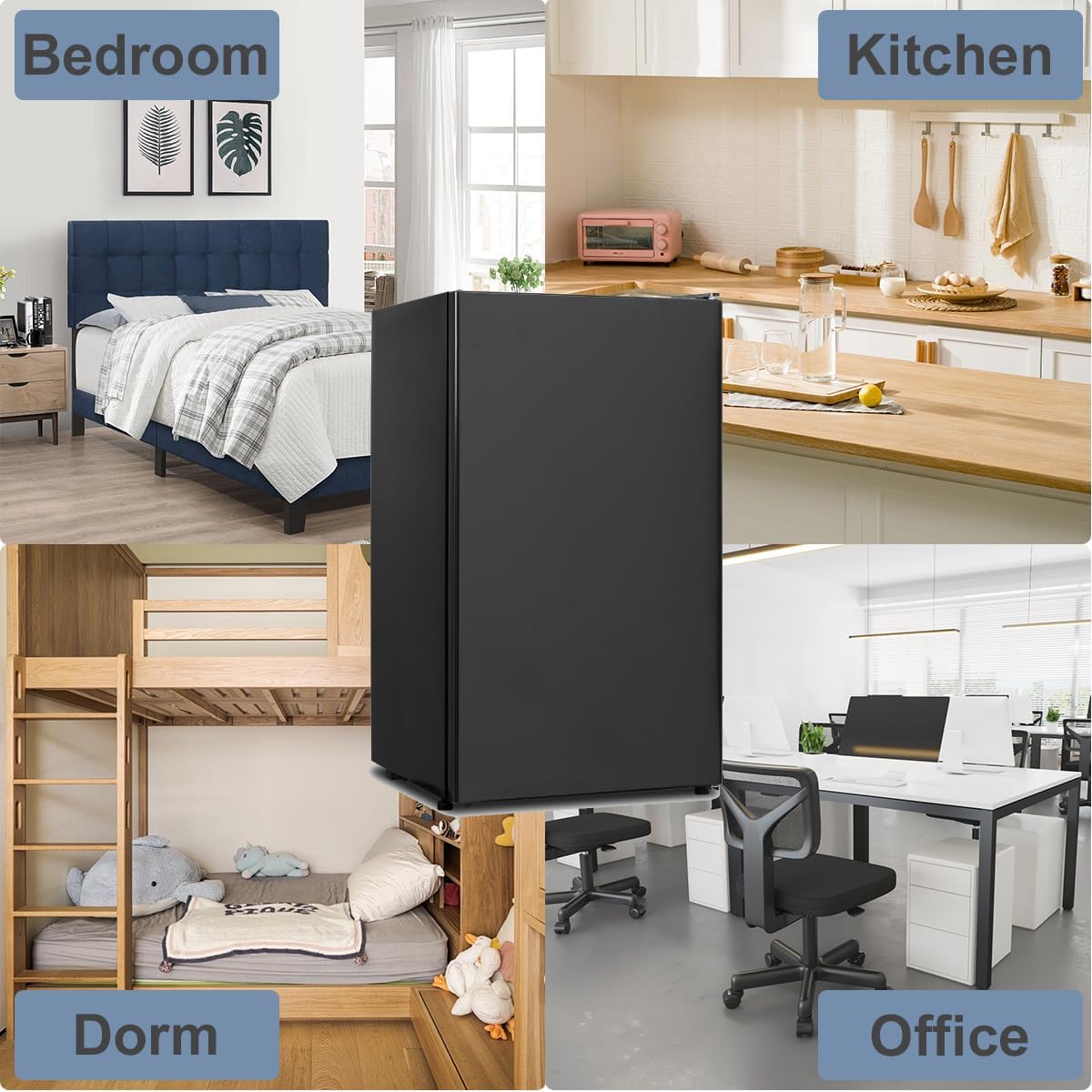 3.2 Cu.Ft Mini Fridge, Small Refrigerator with Single Door & 7 Level Adjustable Thermostat, Mini Fridge for Badroom, Office, Dorm, Apartment, Black