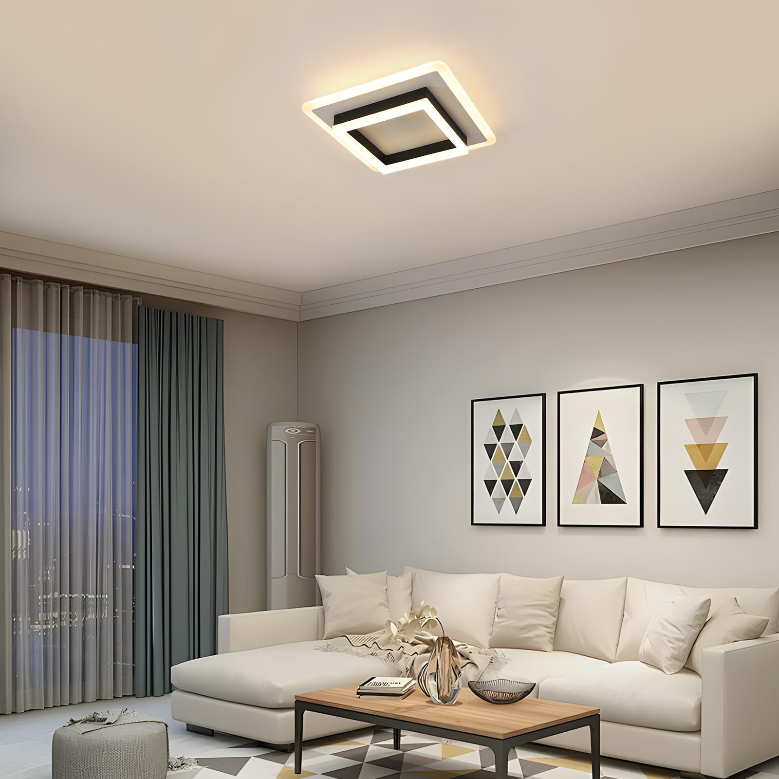 Plafon Led Techo, 30W Moderna Cuadrada Lámpara de Techo LED, | Luz de Techo Negro de Acrílico para Salon Dormitorio Cocina Pasillo, Blanco Cálido 3000K
