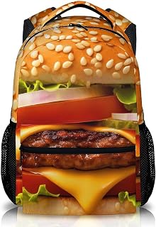 Backpack for Girls Boys, 17 Inch Bookbag for Kids Hamburger Lovers, Hamburger Schoolbag for School Kindergarten Preschool Elementary Senior, Funny Food Backpack for School Travel