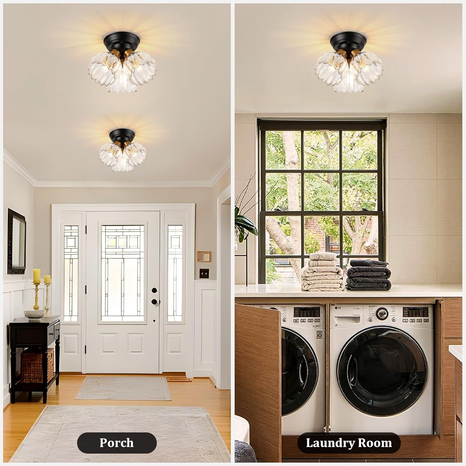 TALOYA Semi Flush Mount Ceiling Light,3-Light Close to Ceiling Light Fixtures with Clear Tulip Glass Shades Modern Farmhouse Lighting Fixtures for Hallway Corridor Kitchen Bathroom Bedroom Passway