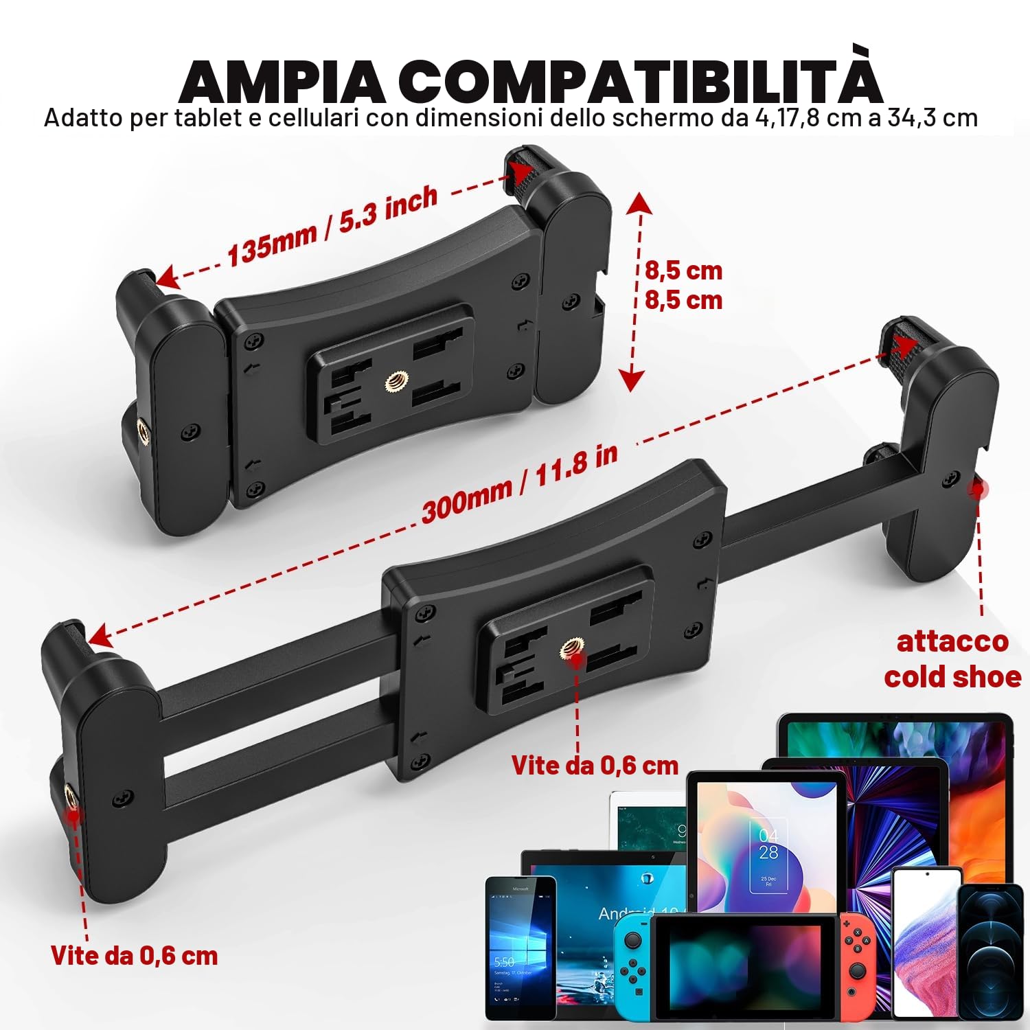 Supporto Tablet per Microfono, Porta Tablet Asta Regolabile 360°, Support iPad 4,7-13,5"