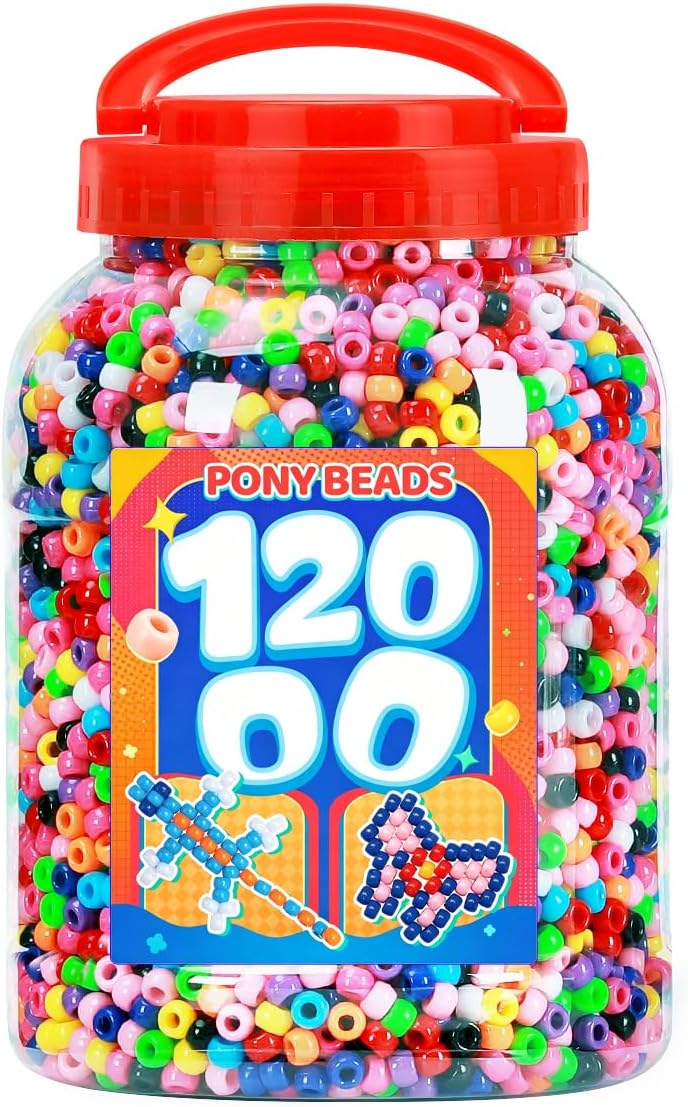 12000pcs Pony Beads Bulk Plastic Kandi Beads for Bracelets Crafts Making
