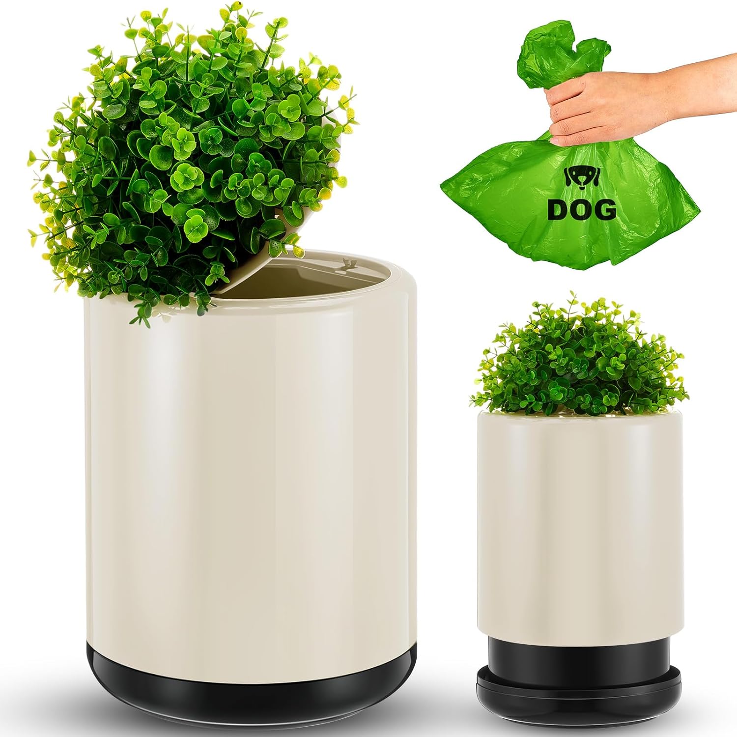 Dog Poop Trash Can Outside Plant Styled Dog Poop Container Bathroom Trash Can with Lid 3.4 Gallon Pail Waste Bin for Outdoor Front Porch Backyard Office Patio(White)