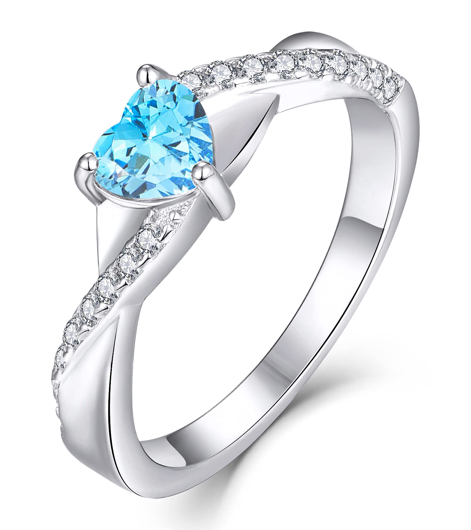 YL Verlobungsring Herz 925 Sterling Silber 12 Geburtsstein Zirkonia Kreuz Unendlichkeit Solitaire Ehering Ring für Braut Damen