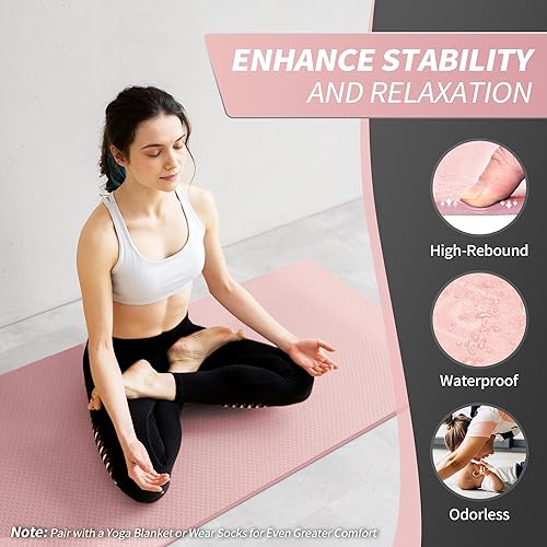 Vista 4 de CAMBIVO Tapete de yoga para mujeres, hombres y niños, 1/3, 1/4 y 2/5 pulgadas, extra grueso, antideslizante, 72 x 24 pulgadas, tapete de yoga