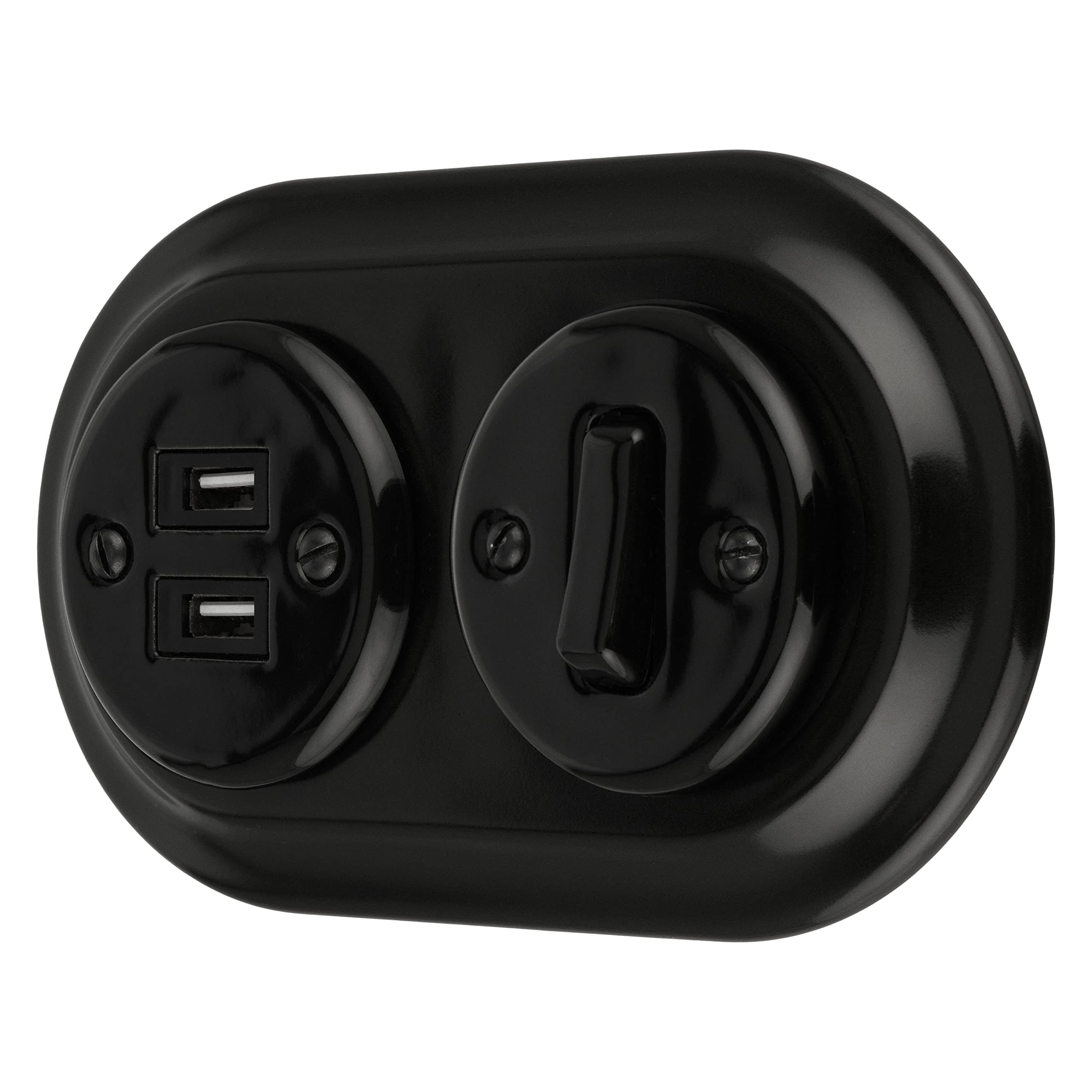 Unterputz Porzellan Retro, Schalter, USB, 2-fach, All-in-One, Serie PR1 schwarz
