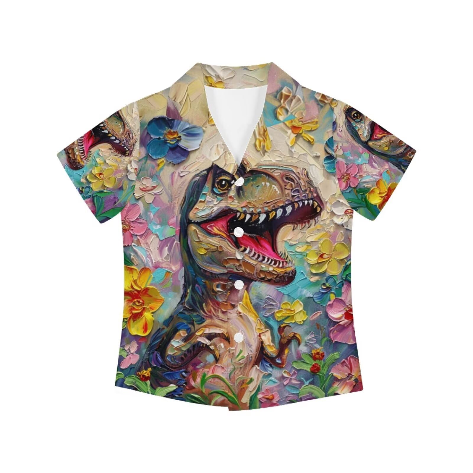 PinUp Angel Funky Casual Hawaiian Shirt Kids Boys Girls Art Oil Painting Animal Pattern Short Sleeve Unisex Beach Shirt