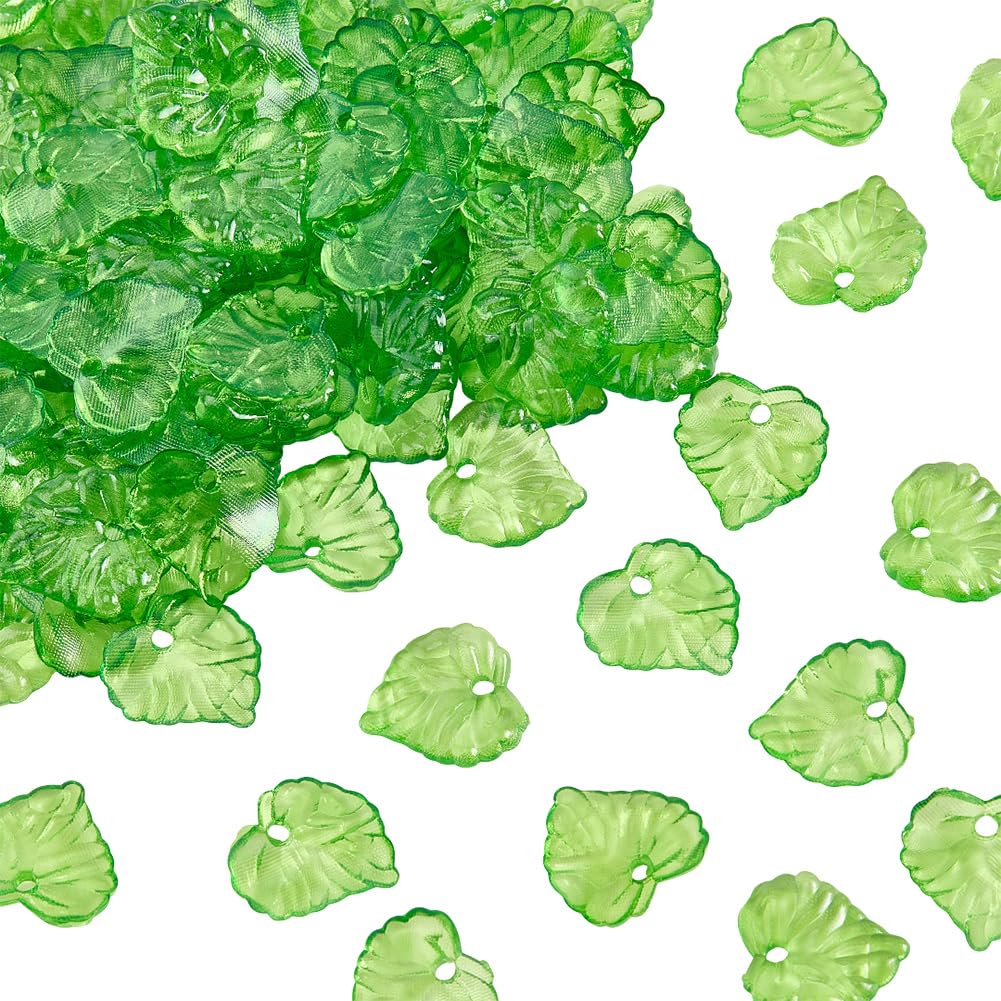 Breloques en feuilles vertes en acrylique pour création de bijoux de printemps x200