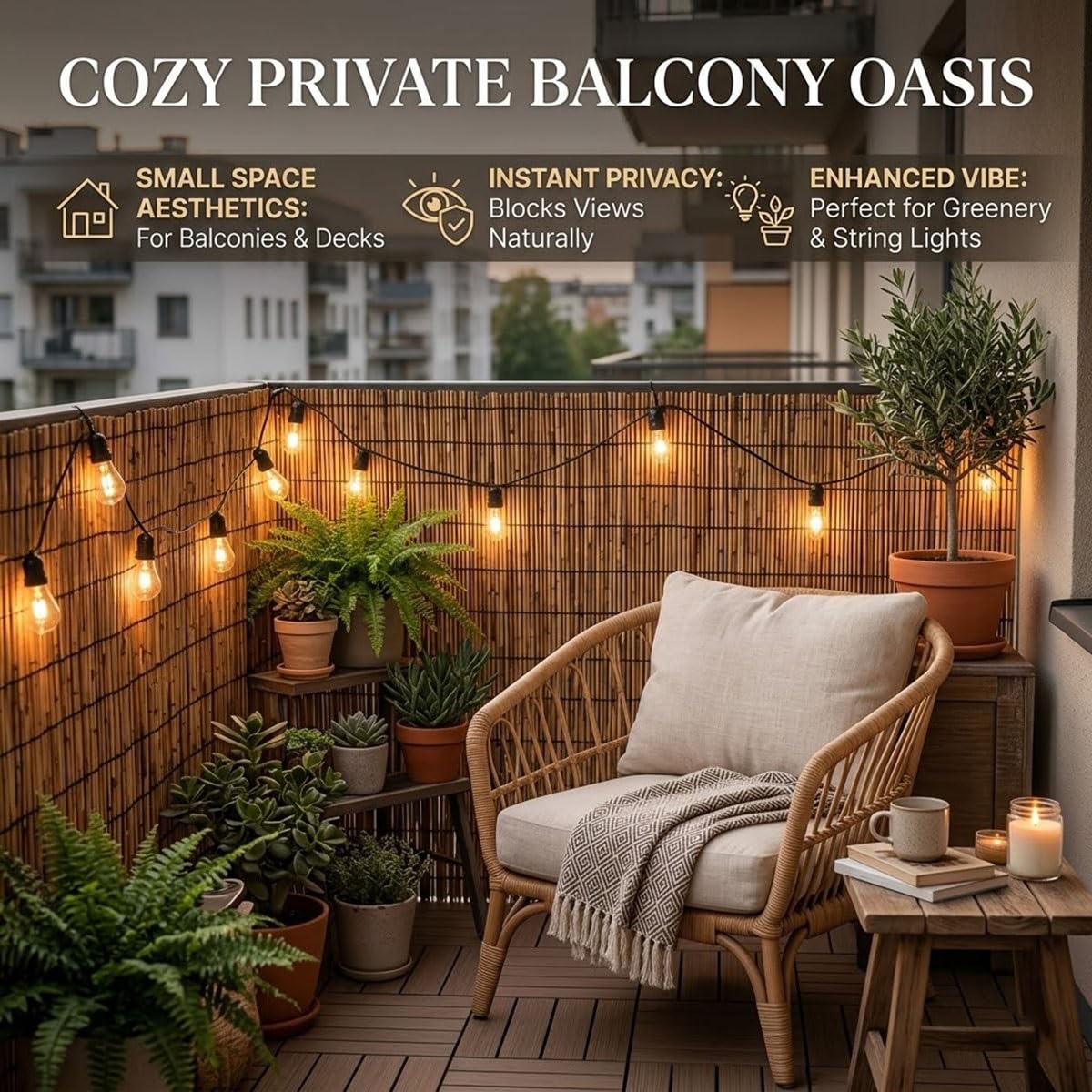 Canisse en Roseau Naturel 1,2x5m, Brise-Vue pour Balcon, Jardin et Terrasse, Panneau de Clôture Décorative avec Attaches, Protection Intimité et Pare-Soleil, Aspect Bambou(1.20mx5.0mx1pack)
