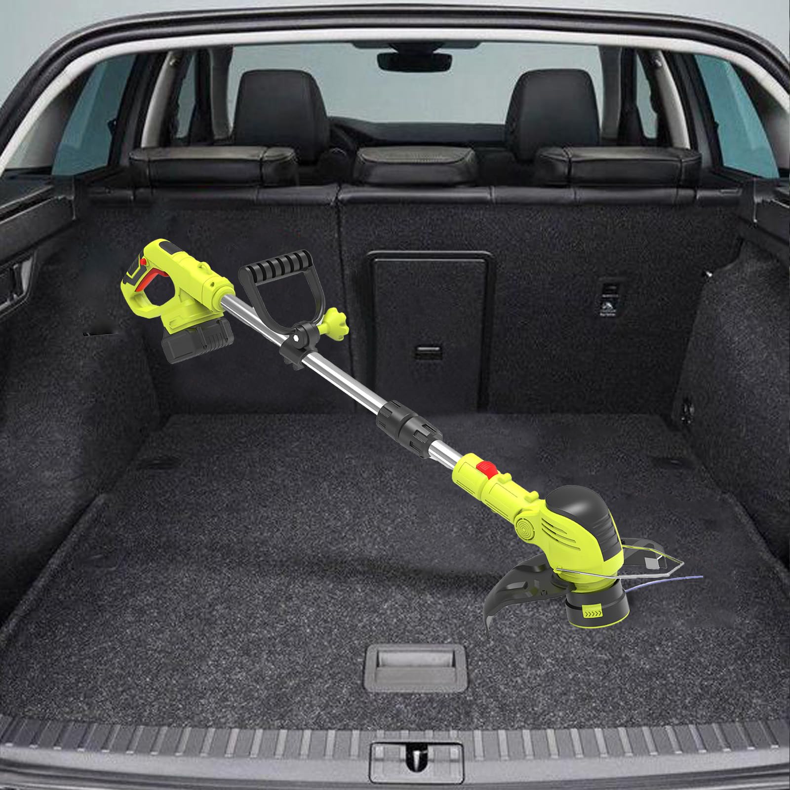 Desbrozadora Eléctrica Inalámbrica con 2 Baterías, Cortacésped Manual, Cortabordes, Gafas de Seguridad y Guantes