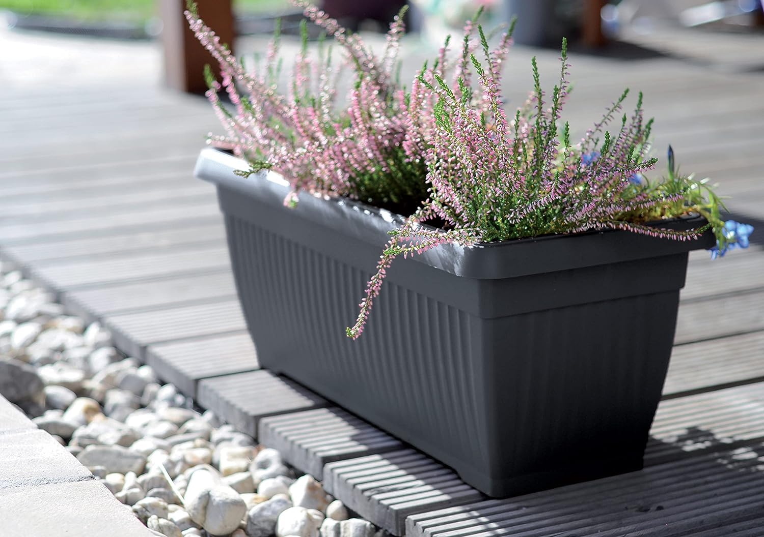 IMJ-Global Lot de 3 pots à fleurs rectangulaires en plastique, 70 x 30 x 27,7 cm, pour intérieur extérieur, couleur noir, volume 30 litres, design moderne