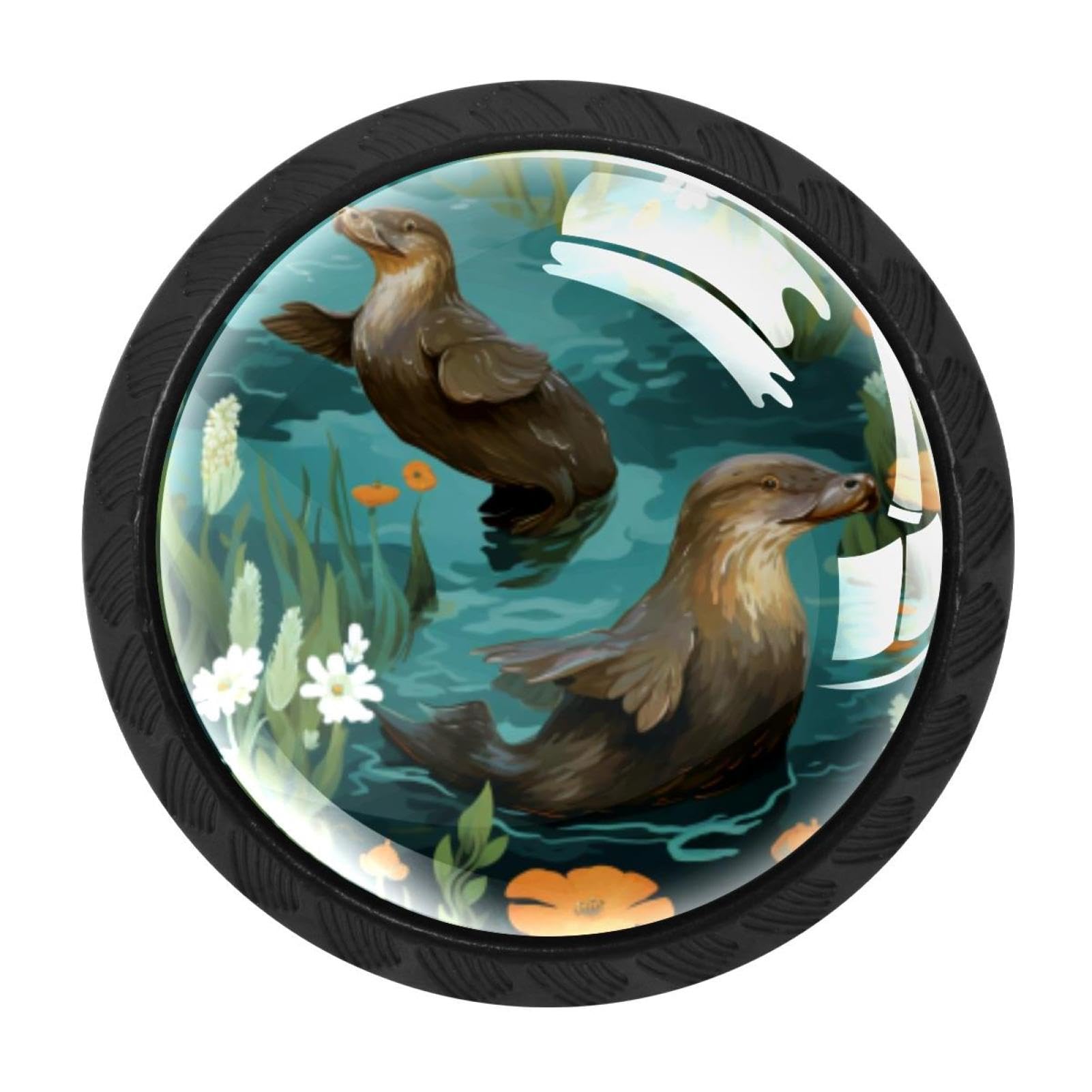 CHENZZZZ 4 Pieces Platypus Duckbill Drawer Knobs, 35mm Black Kitchen Cabinet Knobs, Drawer Pulls and Knobs, Glass Cabinet Hardware Single Hole Knob for Cabinets and Drawers Round