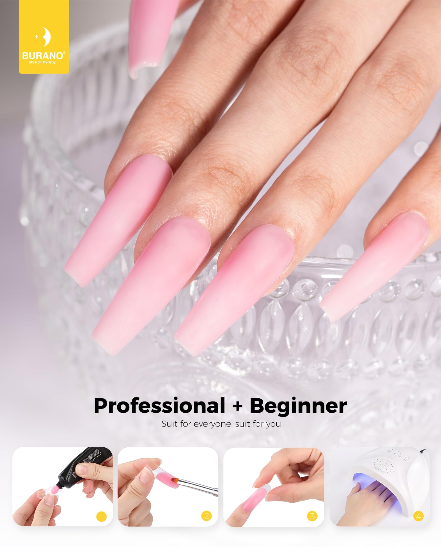 BURANO Poly Nail Gel Kit z UV LED Nail Lamp with Poly Nail Extension Gel Builder Przedłużający Żel Extension Kit Do Nail Salon Zestaw Prezentów dla Kobiet Różowy Nude 2