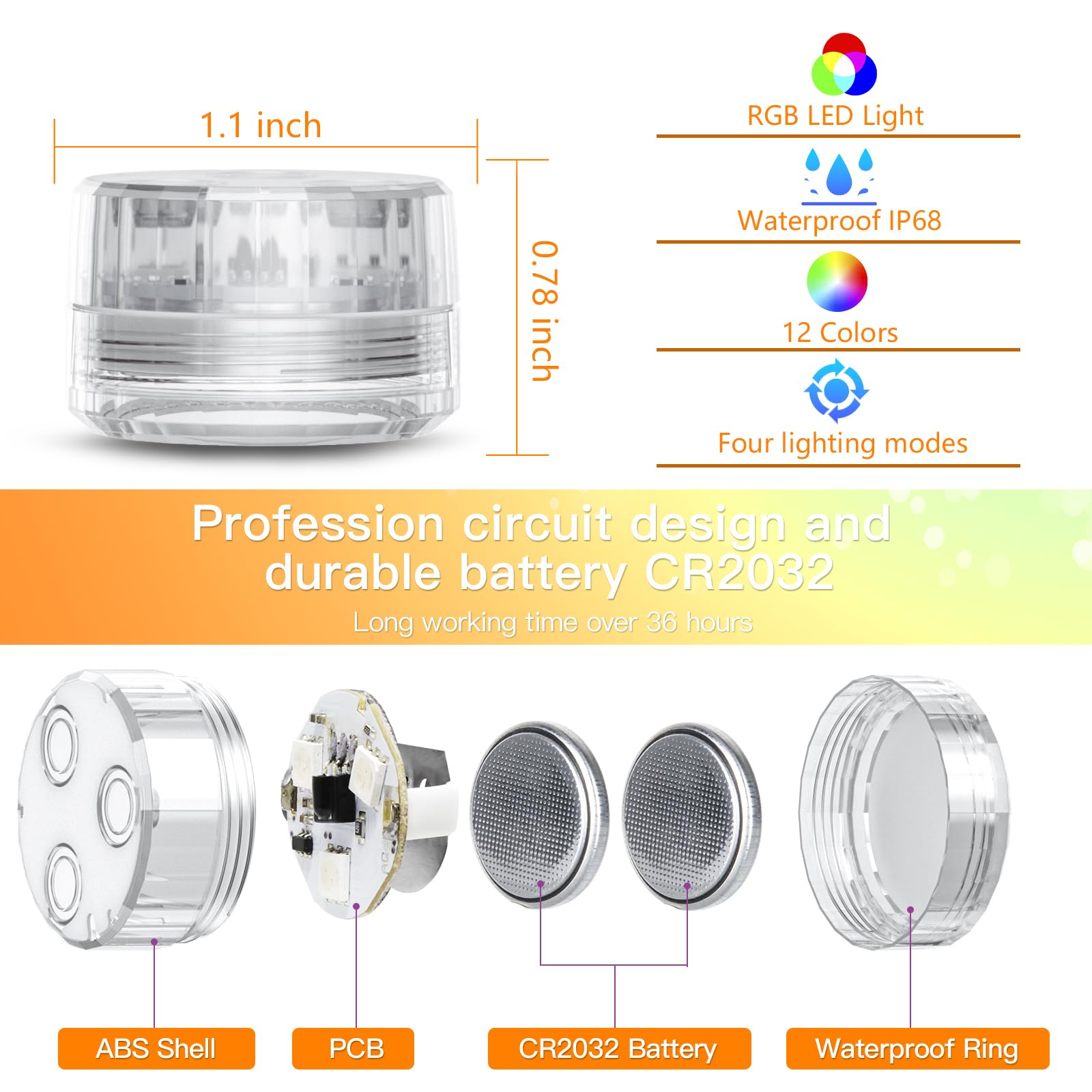 Produktbild von Mini Teelicht Mit Fernbedienung Unterwasser LED Lichter Set 6 Stück - RGB Mehrfarbige Teichbeleuchtung Luftballonlichter Led