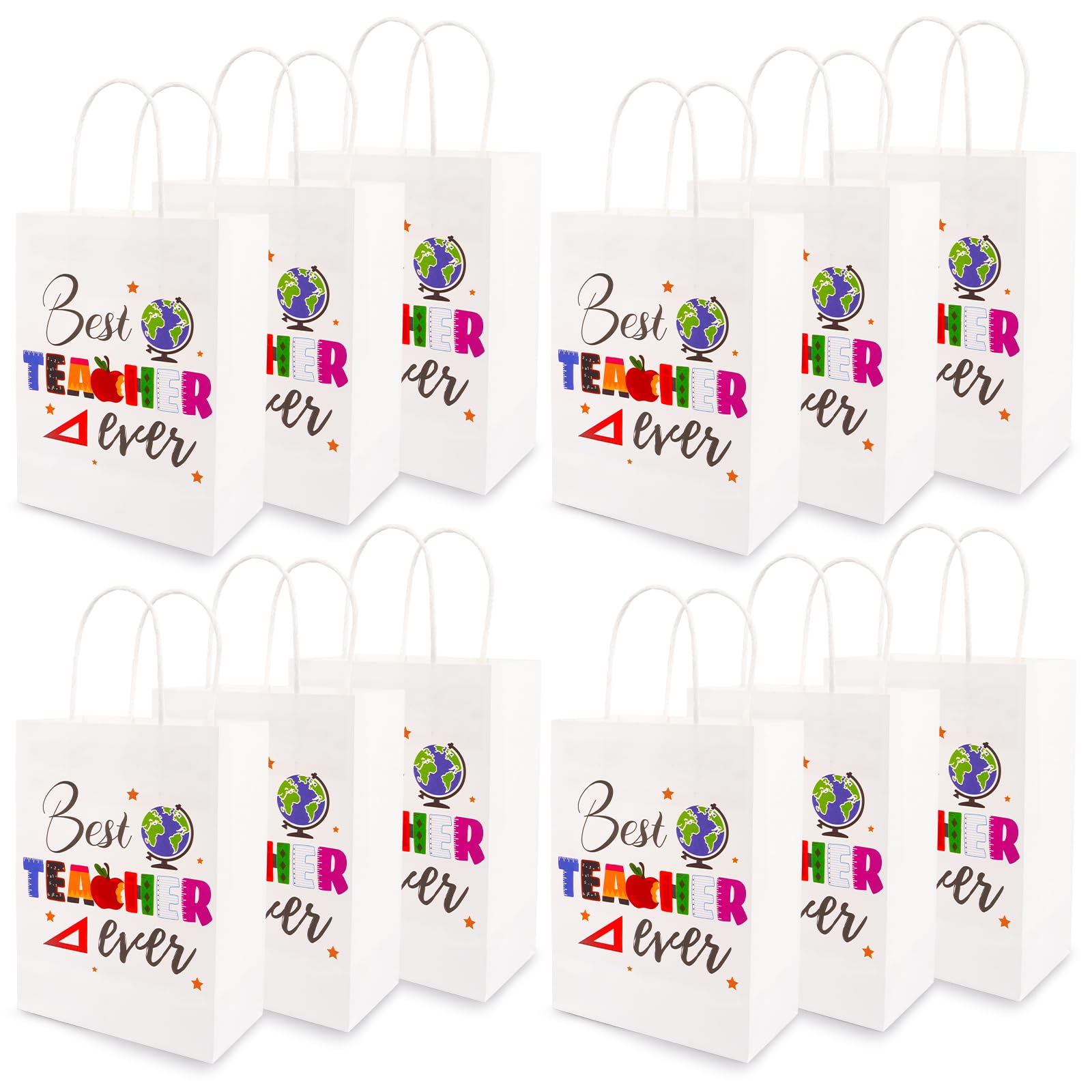 ZeffuLyne Teacher Appreciation Bags, 12Pcs Teacher Appreciation Gift Bags with Best Teacher Ever, Teachers' Day Back to School Party Favors Supplies