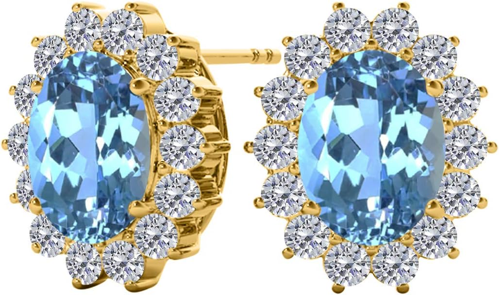 MauliJewels Earrings for Women 3.45 Carat Diamond And Blue-topaz Oval Natural Gemstone Round Natural Diamond Stud Earrings Carat 10K White Gold Yellow Gold 4 Prong-SettingGemstone Wedding Jewelry Collection