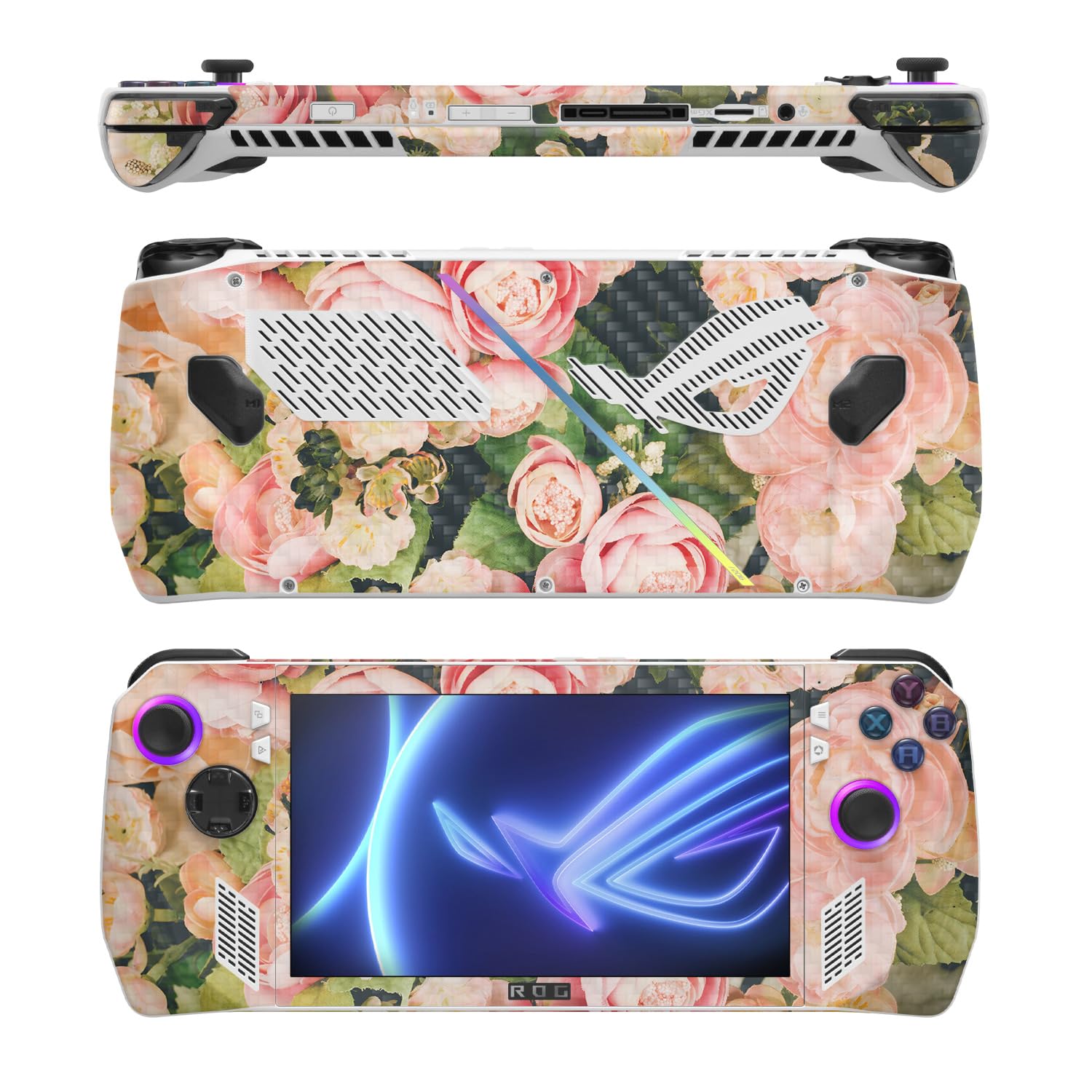 MightySkins Carbon Fiber Skin Compatible with Asus ROG Ally - Faded Roses | Protective, Durable Textured Carbon Fiber Finish | Easy to Apply