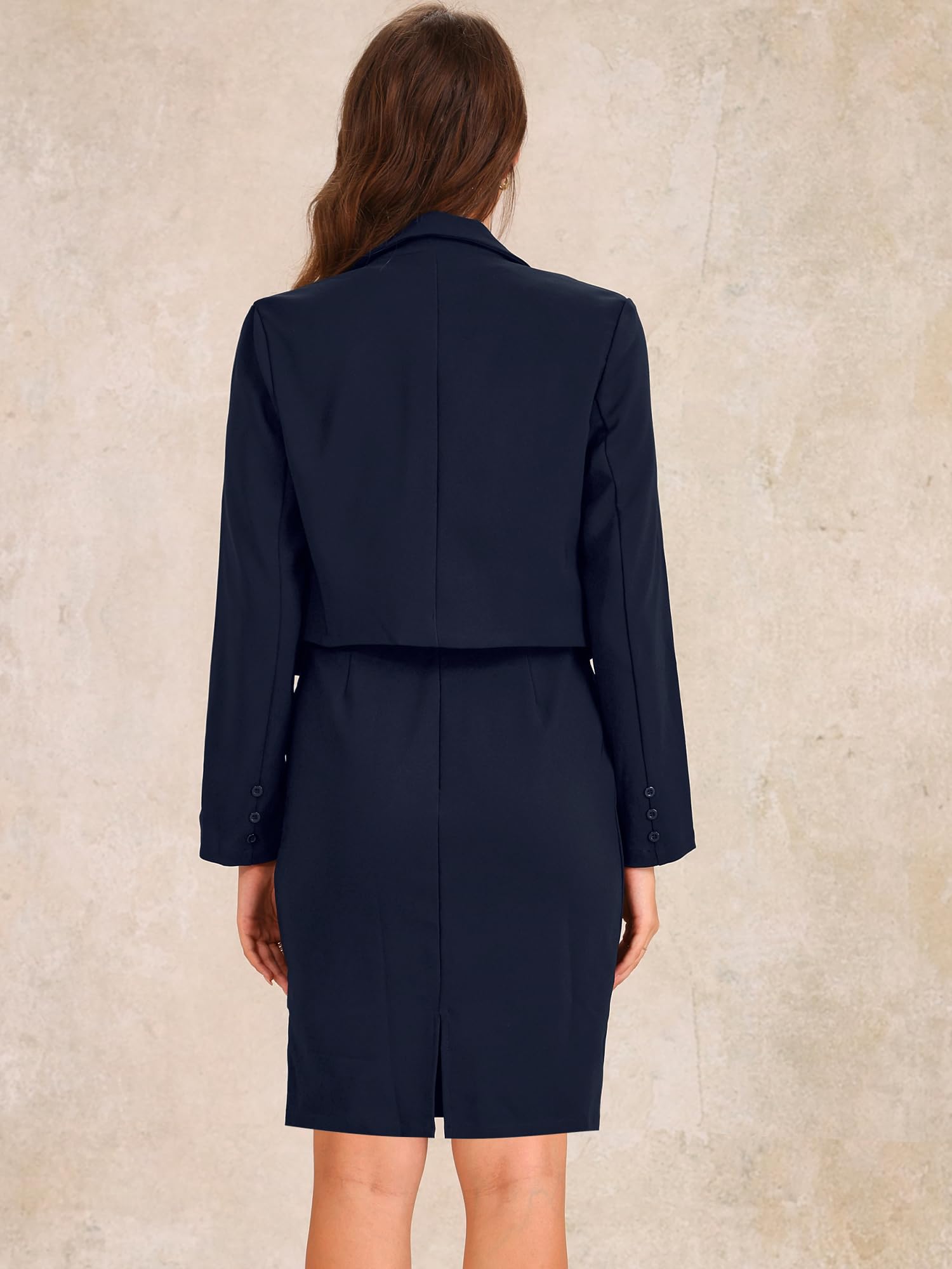 Allegra K Damen Business Anzug Set Ärmelloses Kleid Langärm Blazer Arbeitsoutfit