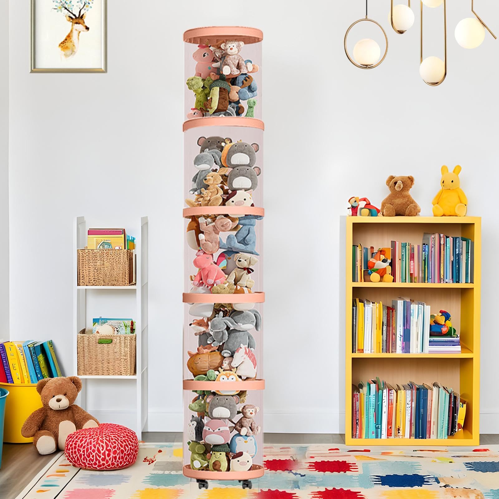 Tube de rangement vertical pour peluche avec roues, anti-poussière