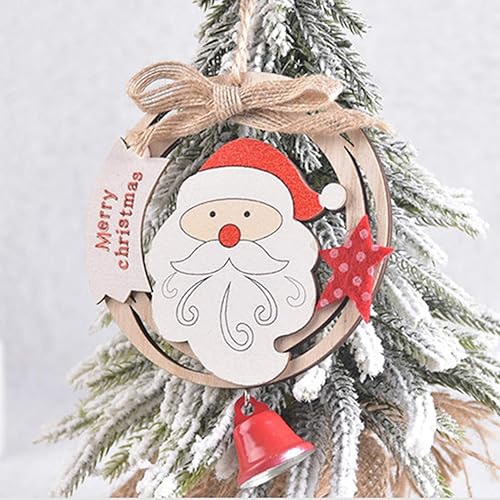 Miniatura 6 de Adorno de Navidad para el hogar, madera, Papá Noel, muñeco de nieve, alce, formas de aro, floral, con campana, árbol de Navidad, muñeco de nieve