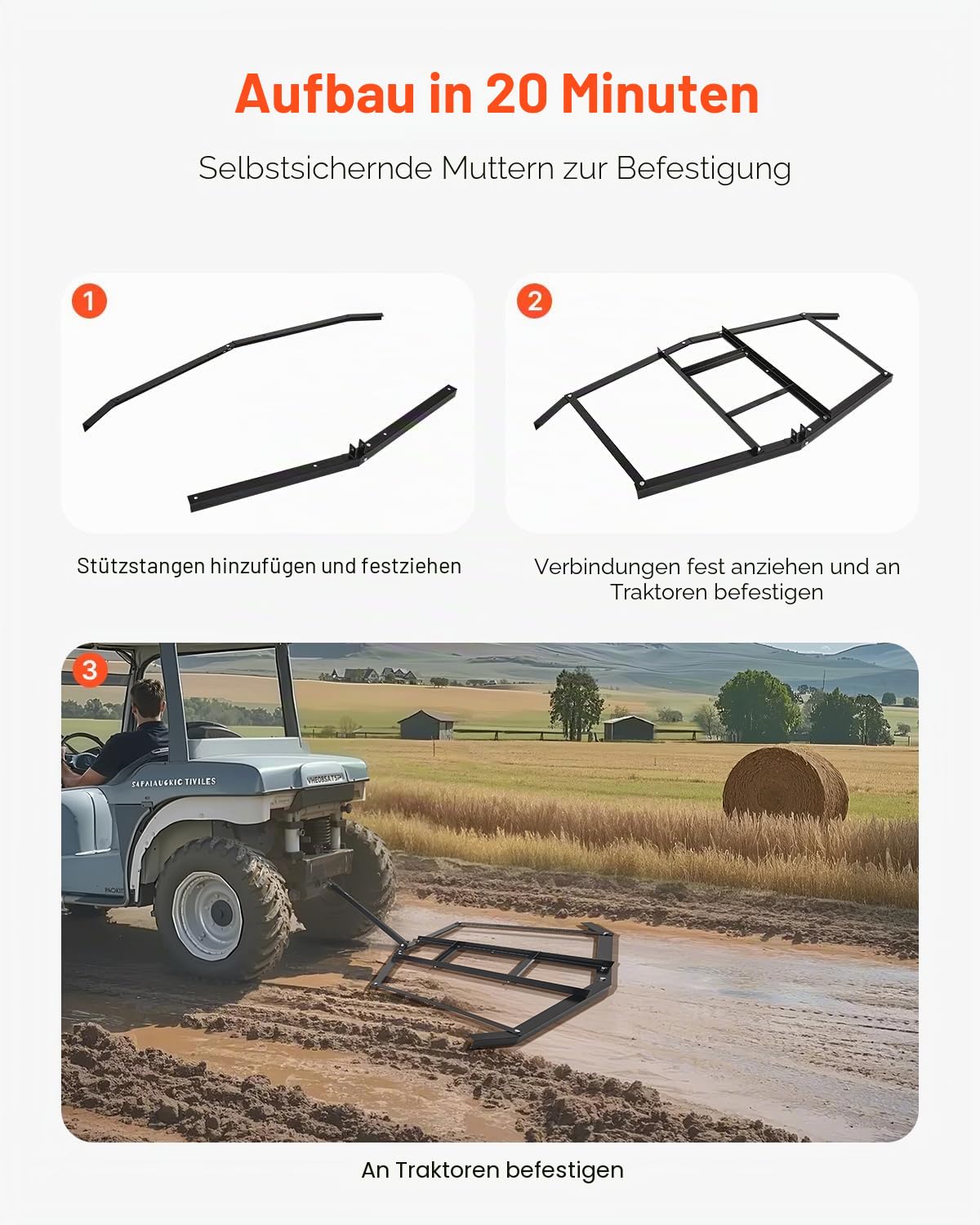 VEVOR Schleppegge, 188x199x11 cm, Wiesenegge, Q235 Stahl-Rasentraktor mit verstellbaren Stangen und Bolzenkupplung, Wiesenschleppe für Geländefahrzeuge, UTVs, Garten- und Rasentraktoren